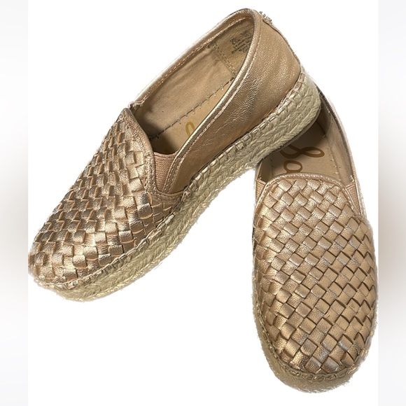 Sam Edelman Metallic Rose Slip on Leather & weave Loafers . - Picture 1 of 9